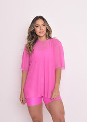 Blusa de Tule Nina Rosa Chiclete