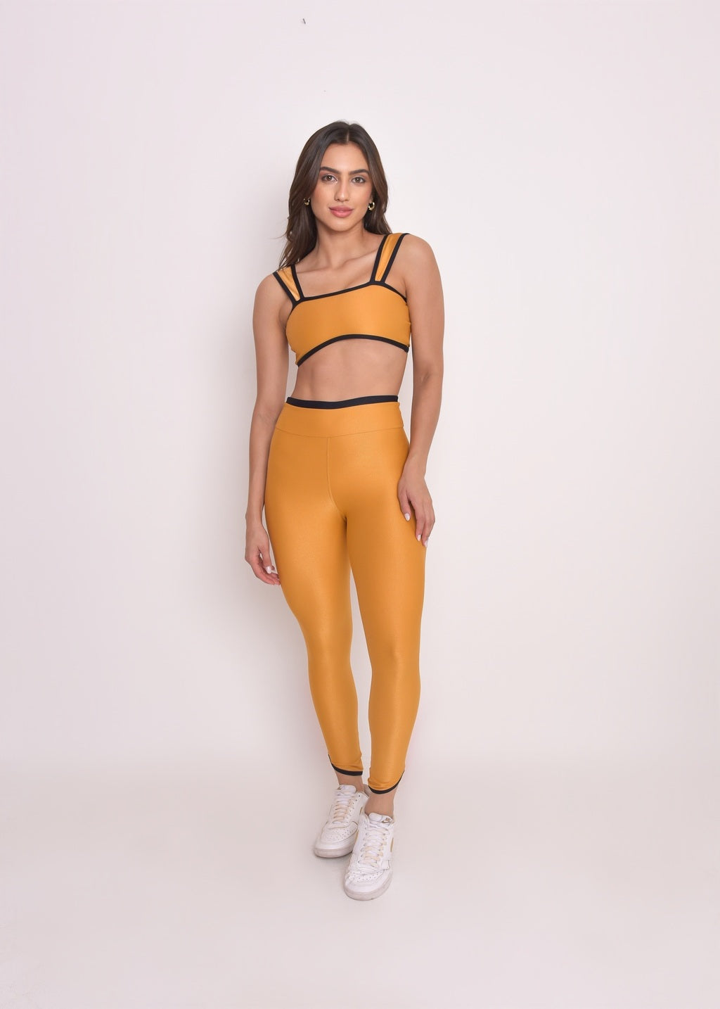 Calça Legging Alícia Bicolor Mostarda e Preto