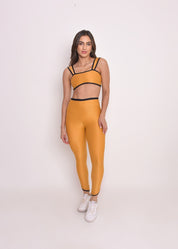 Calça Legging Alícia Bicolor Mostarda e Preto