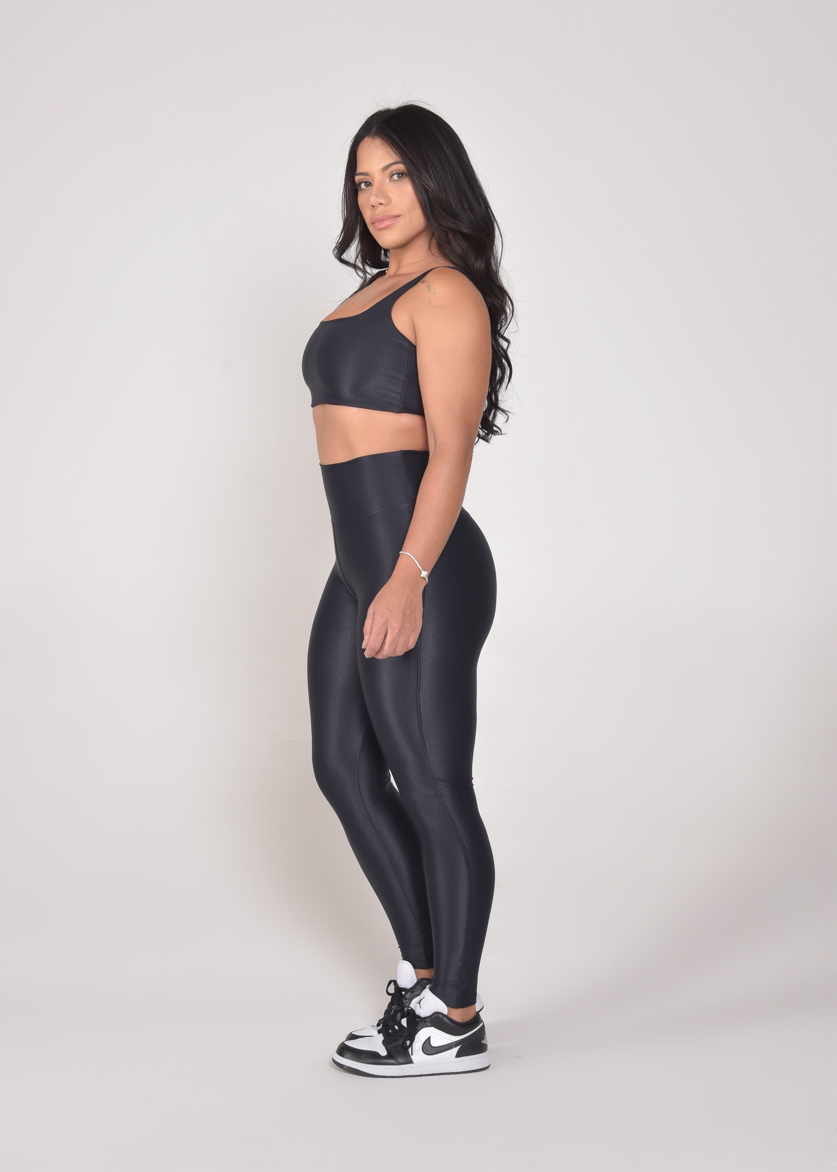 Top Fitness Microcanelado Lily Preto
