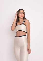 Calça Legging Alícia Bicolor Vanilla e Preto