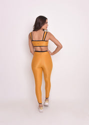 Calça Legging Alícia Bicolor Mostarda e Preto