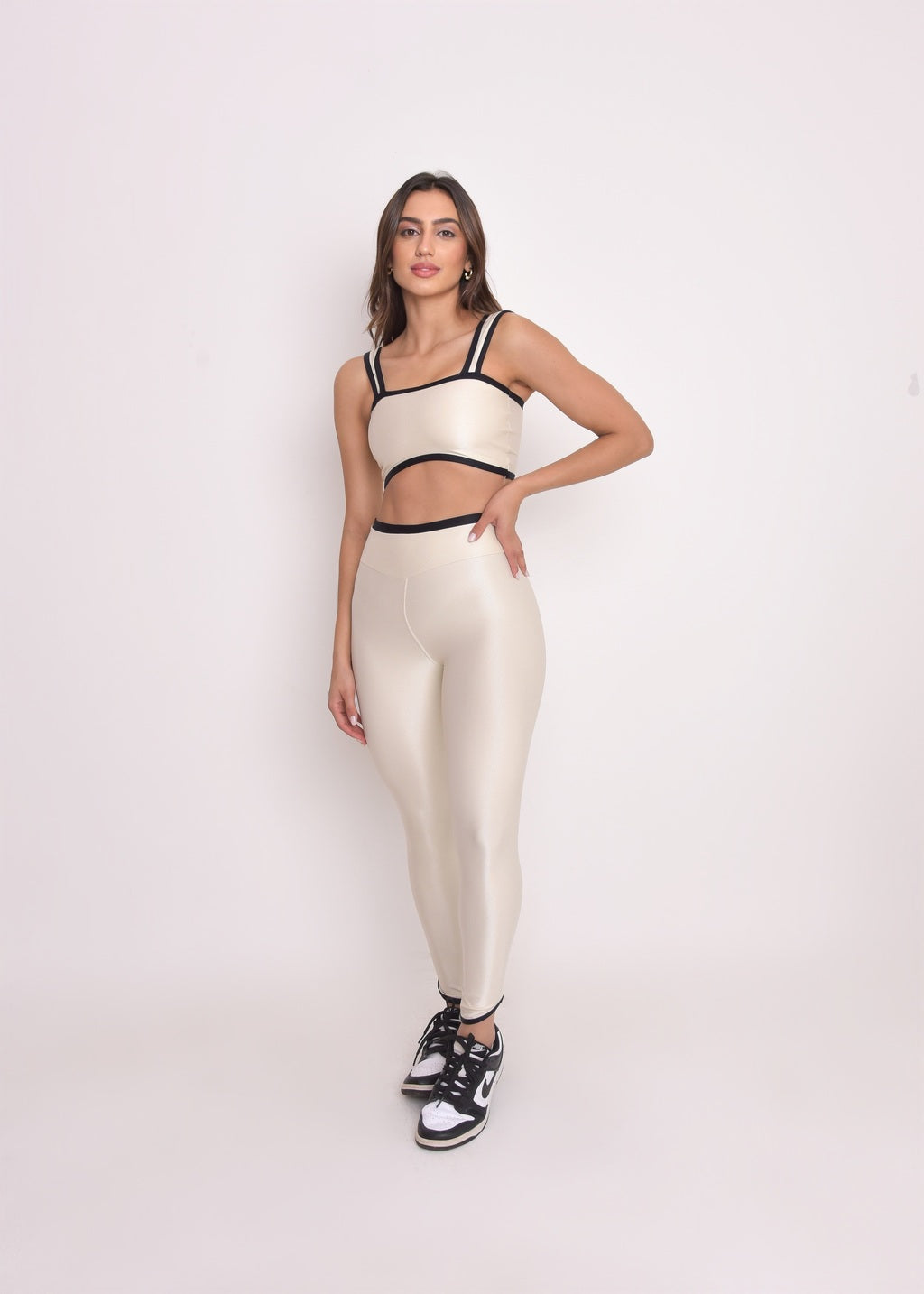 Calça Legging Alícia Bicolor Vanilla e Preto