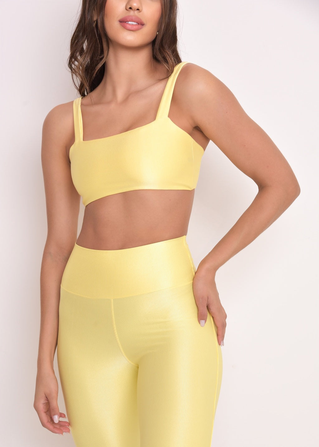 Calça Legging Microcanelada Lily Amarela Manteiga