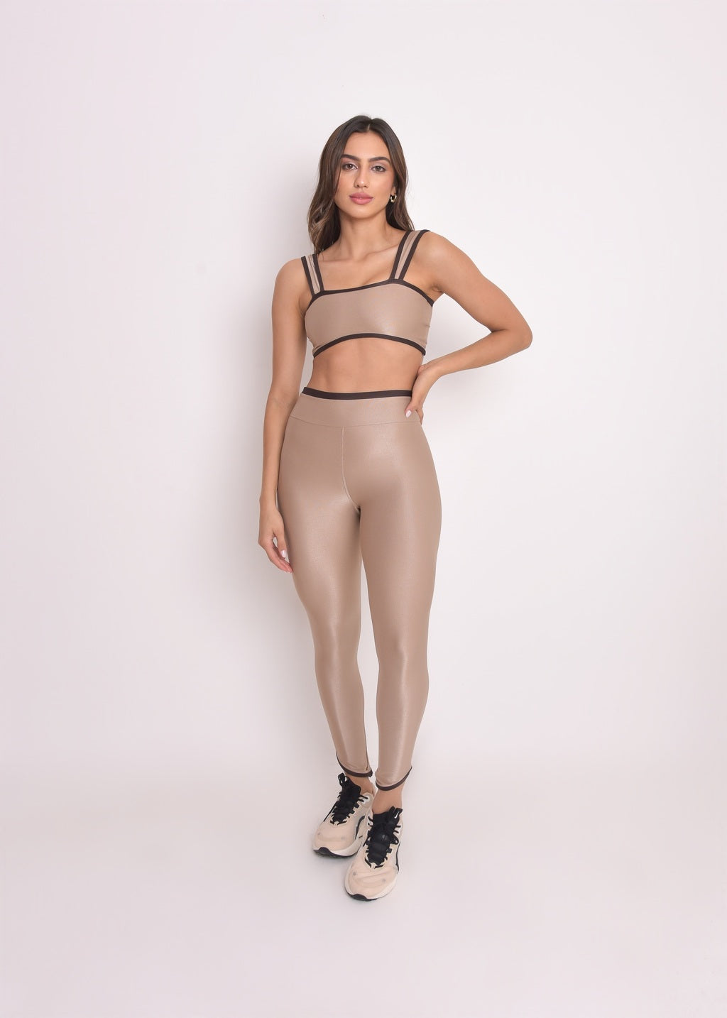 Calça Legging Alícia Bicolor Capuccino e Marrom