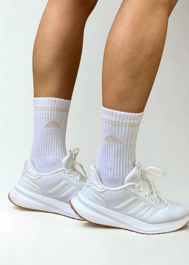 Meia Rainbow Algodão Branca Listra Nude