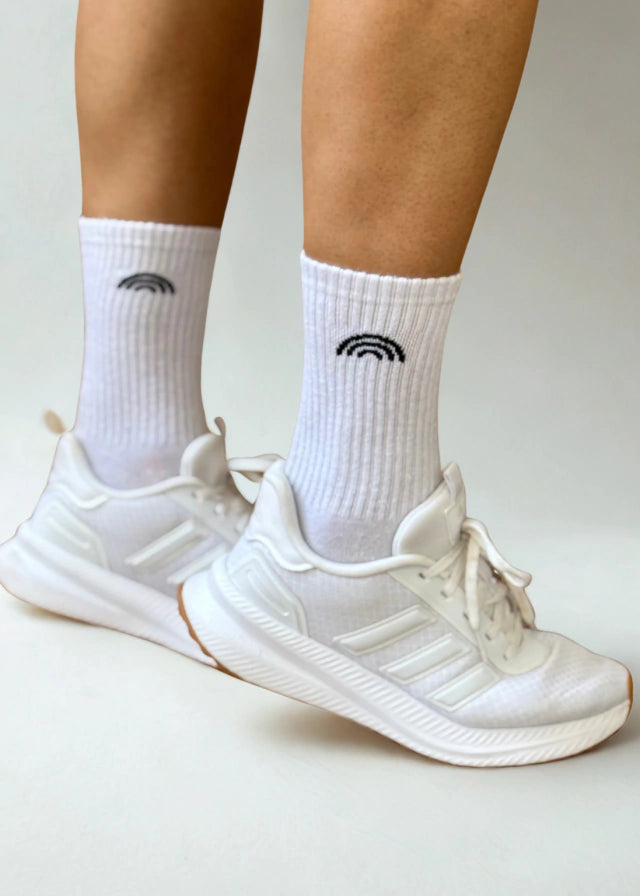 Meia Rainbow Algodão Branca Logo Preta