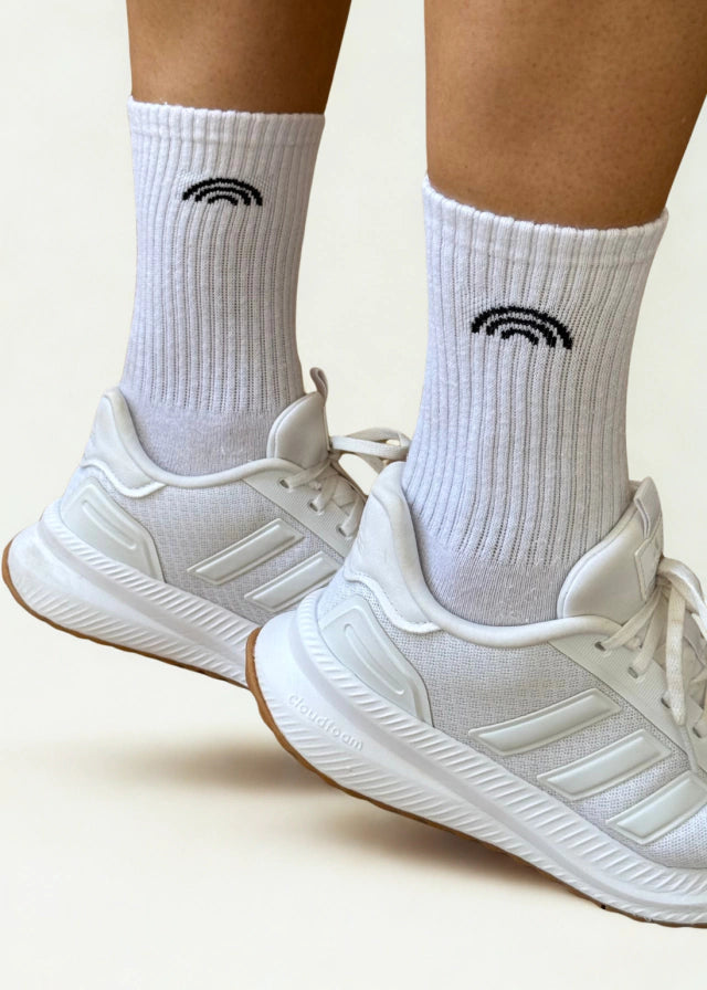 Meia Rainbow Algodão Branca Logo Preta