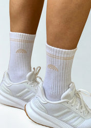 Meia Rainbow Algodão Branca Listra Nude