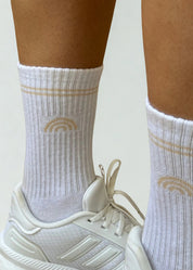 Meia Rainbow Algodão Branca Listra Nude