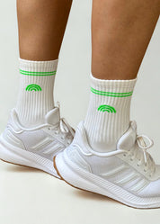 Meia Rainbow Poliamida Branca Listra Verde Neon