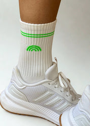 Meia Rainbow Poliamida Branca Listra Verde Neon