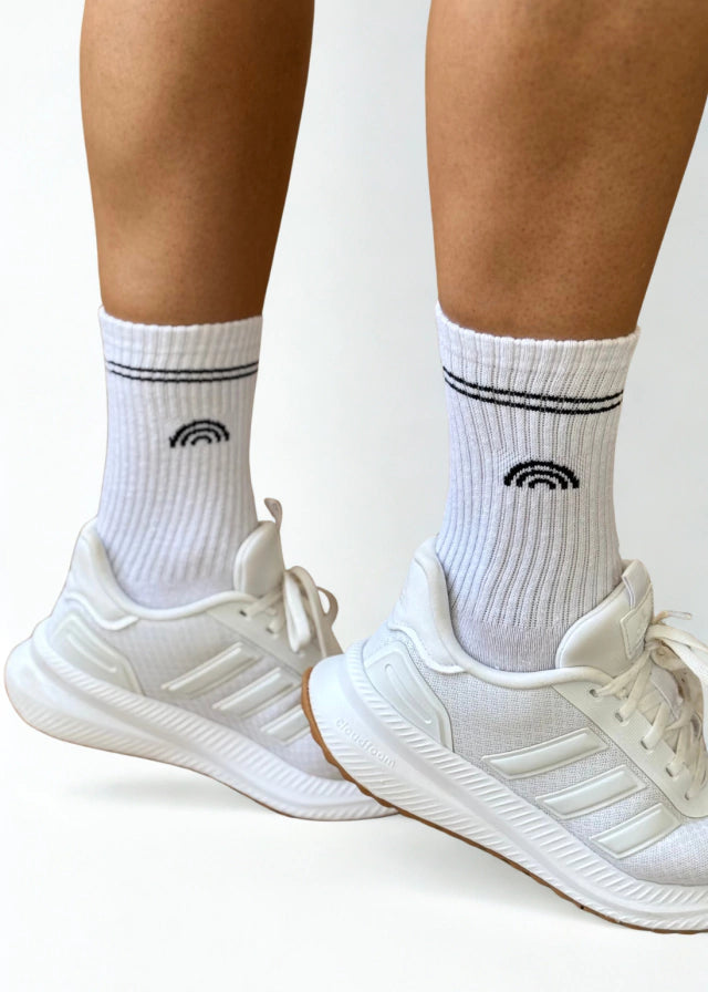 Meia Rainbow Algodão Branca Listra Preta