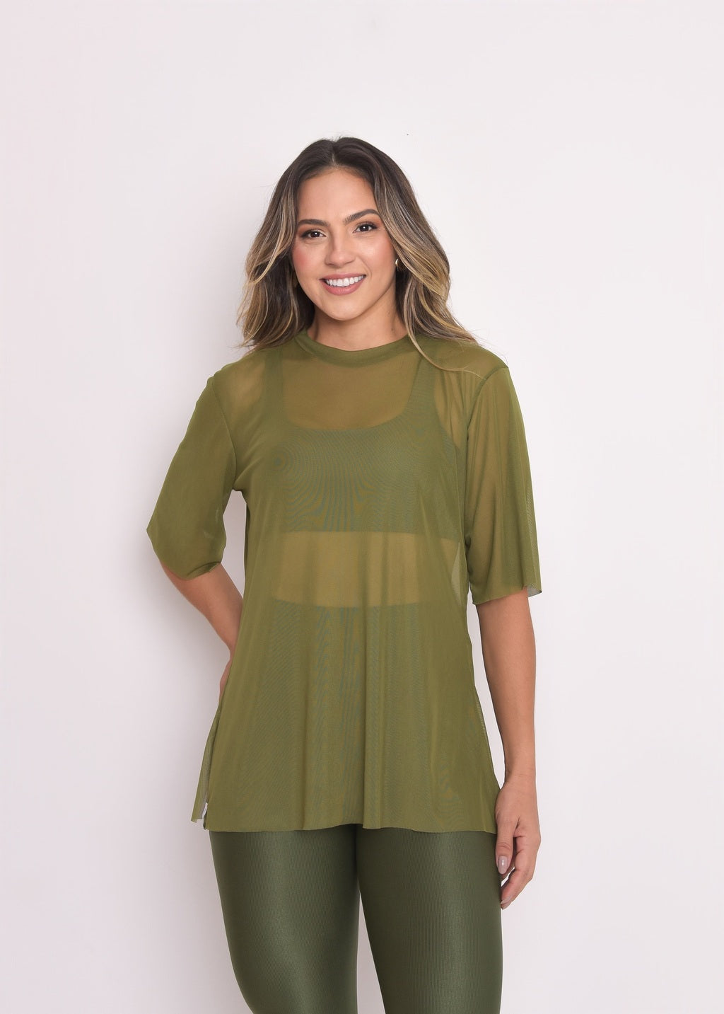 Blusa de Tule Nina Verde Militar