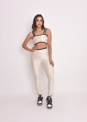 Calça Legging Alícia Bicolor Vanilla e Preto