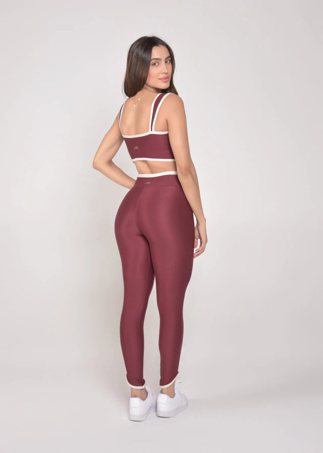 Calça Legging Alícia Bicolor Marsala e Off-White