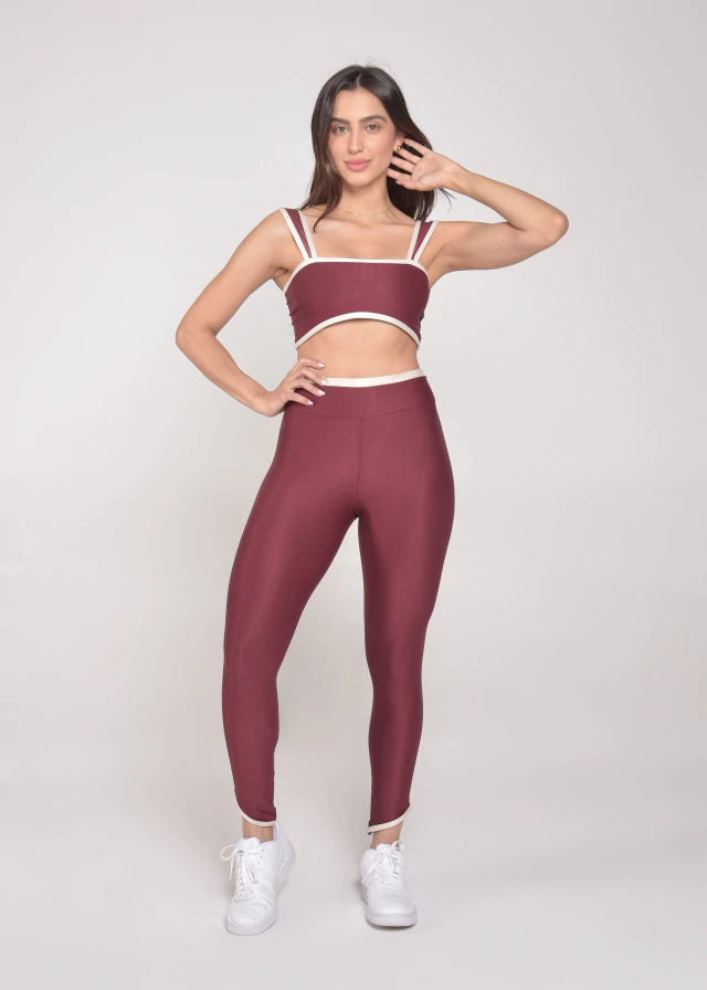 Calça Legging Alícia Bicolor Marsala e Off-White